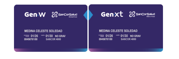 Modelos de credenciales digitales Sancor Salud - Plan GEN W y Plan GEN XT